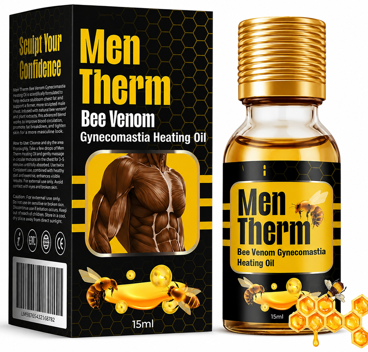 Men Therm Bee Venom Heating Oil – Chest Firming Warming Massage Oil for Men (15ml) | UAE